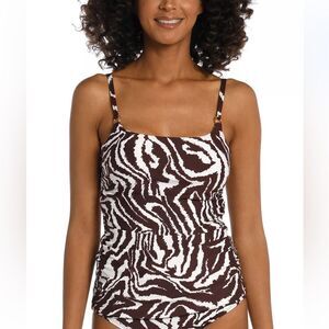 NWT La Blanca Women's Fierce Lines Side-Shirred Tankini Top
